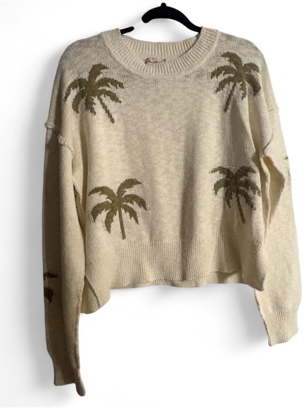 Hem & Thread Cream Palm-Print Crewneck Sweater